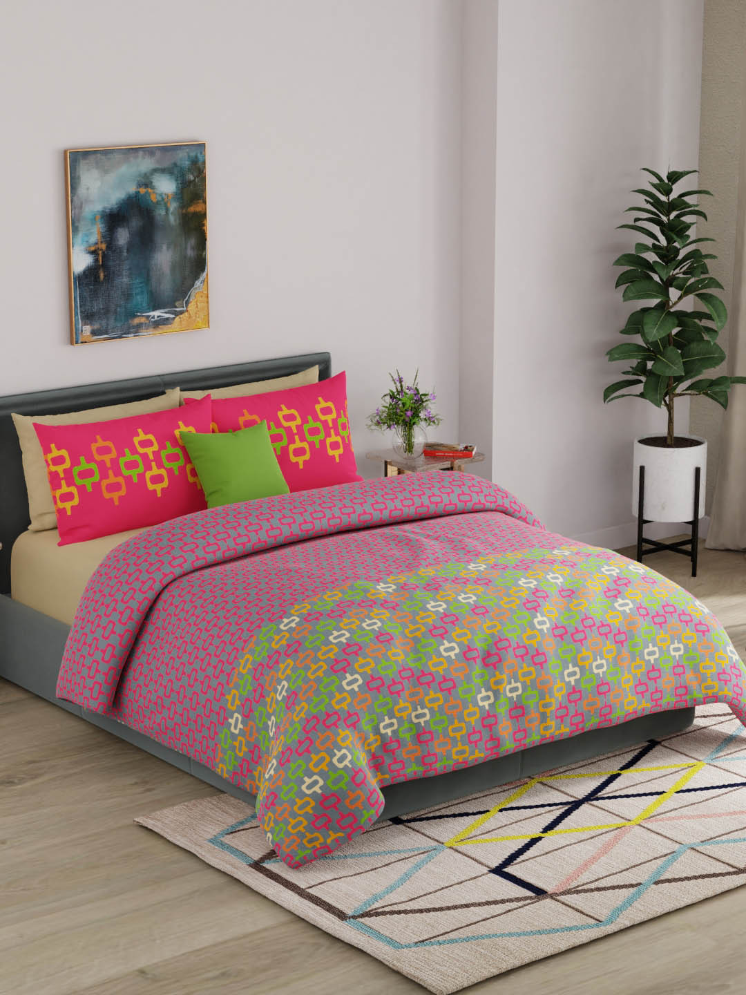 United Colors of Benetton Rainbow Pure Cotton Super King Bedsheet with 2 Pillow Covers