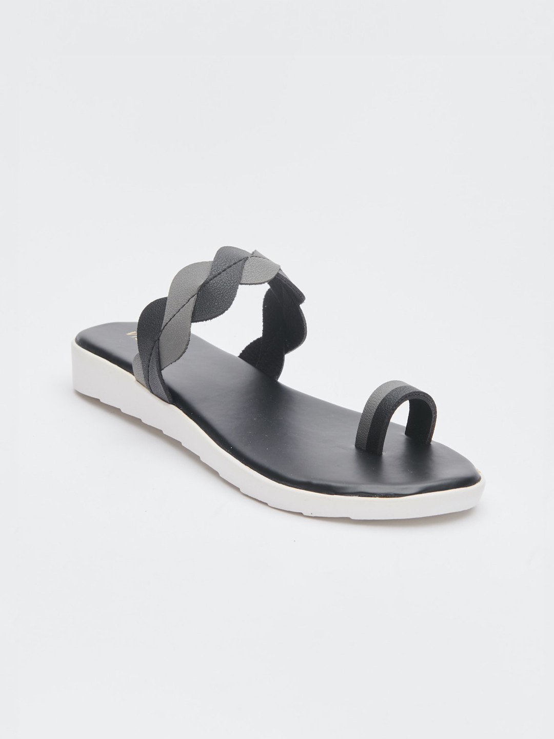 Vishudh Women Black Textured One Toe Flats