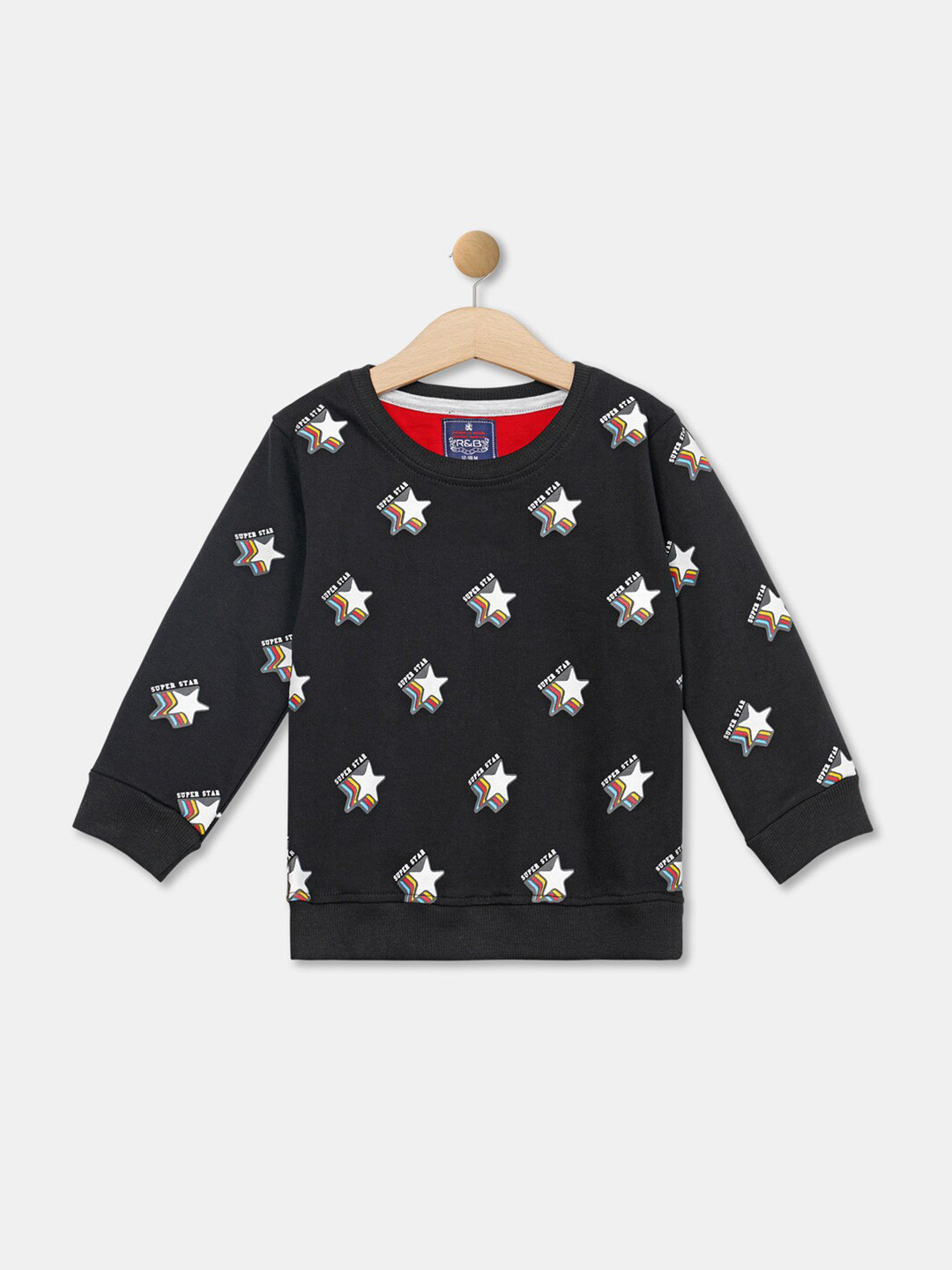 R&B Boys Black Cotton Printed Sweatshirt