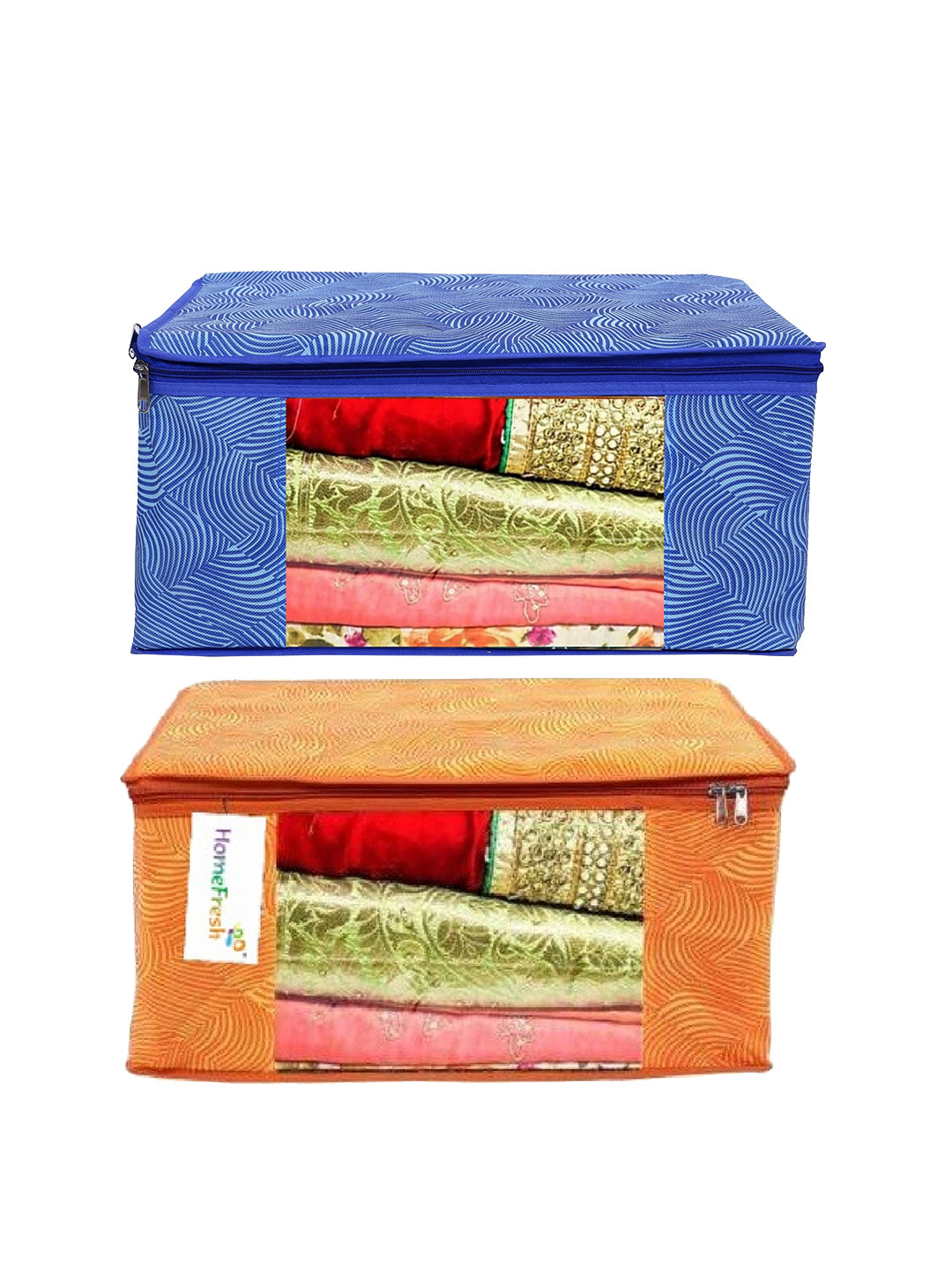 Home Fresh Set Of 2 Orange & Blue Printed Saree Organisers