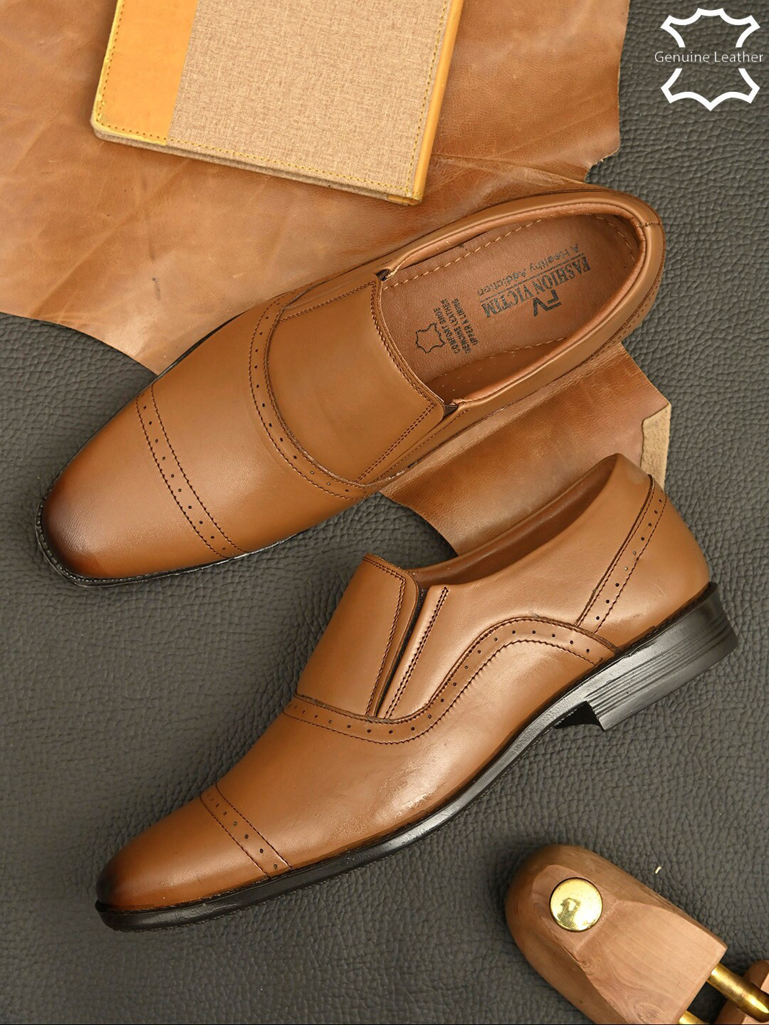 Fashion Victim Men Tan Solid Leather Formal Loafer