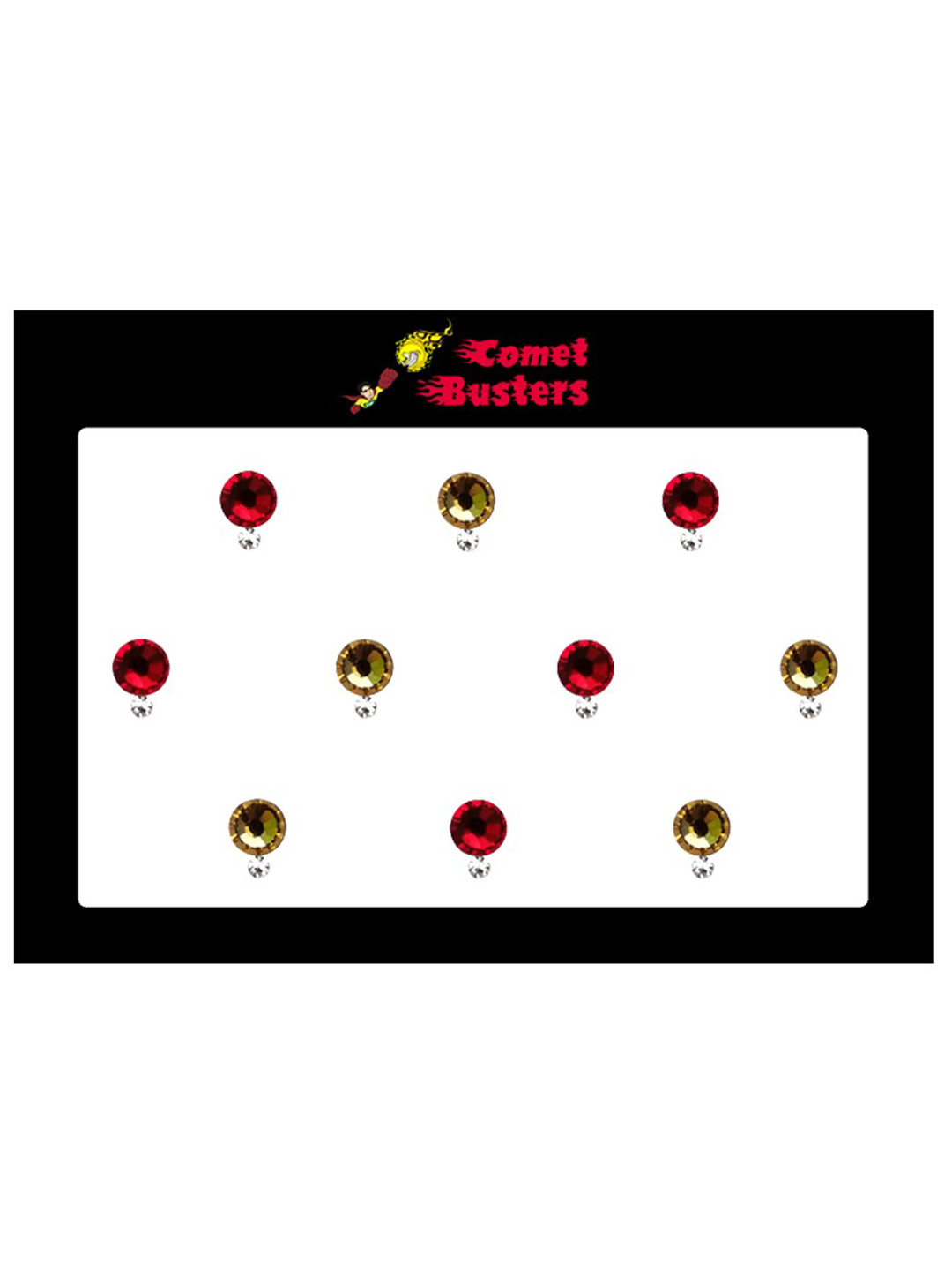 Comet Busters Set Of 10 Red & Gold-Coloured Bindis