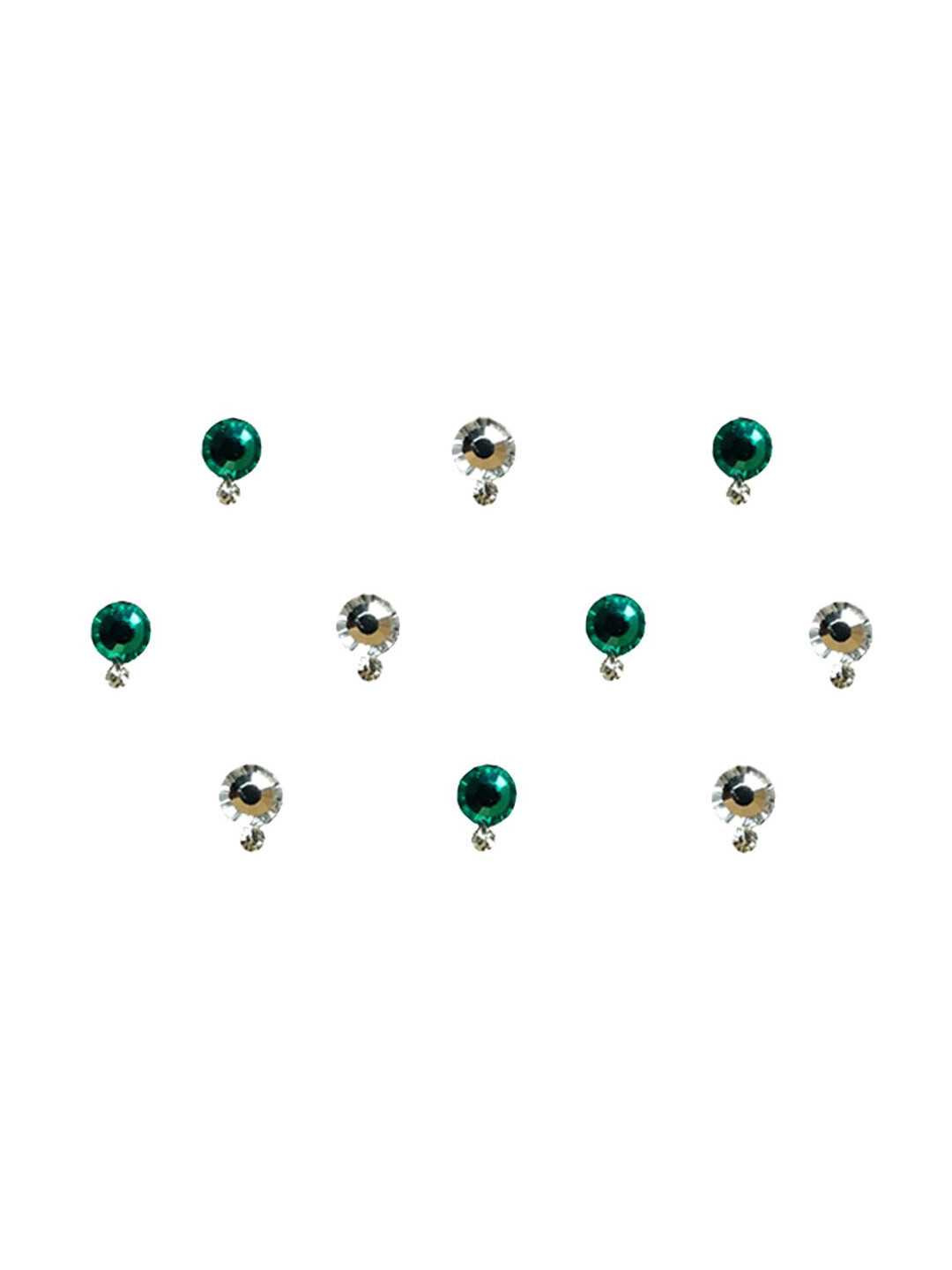 Comet Busters Teal Green & Silver-Coloured Set Of 10 Embellished Bindis