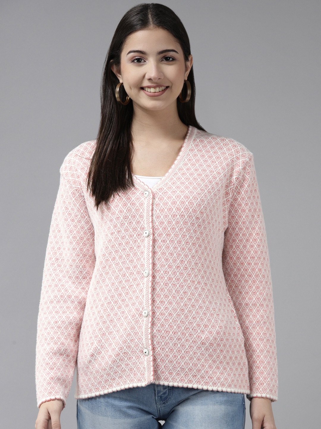 Cayman Women Pink Knitted Woollen Cardigan