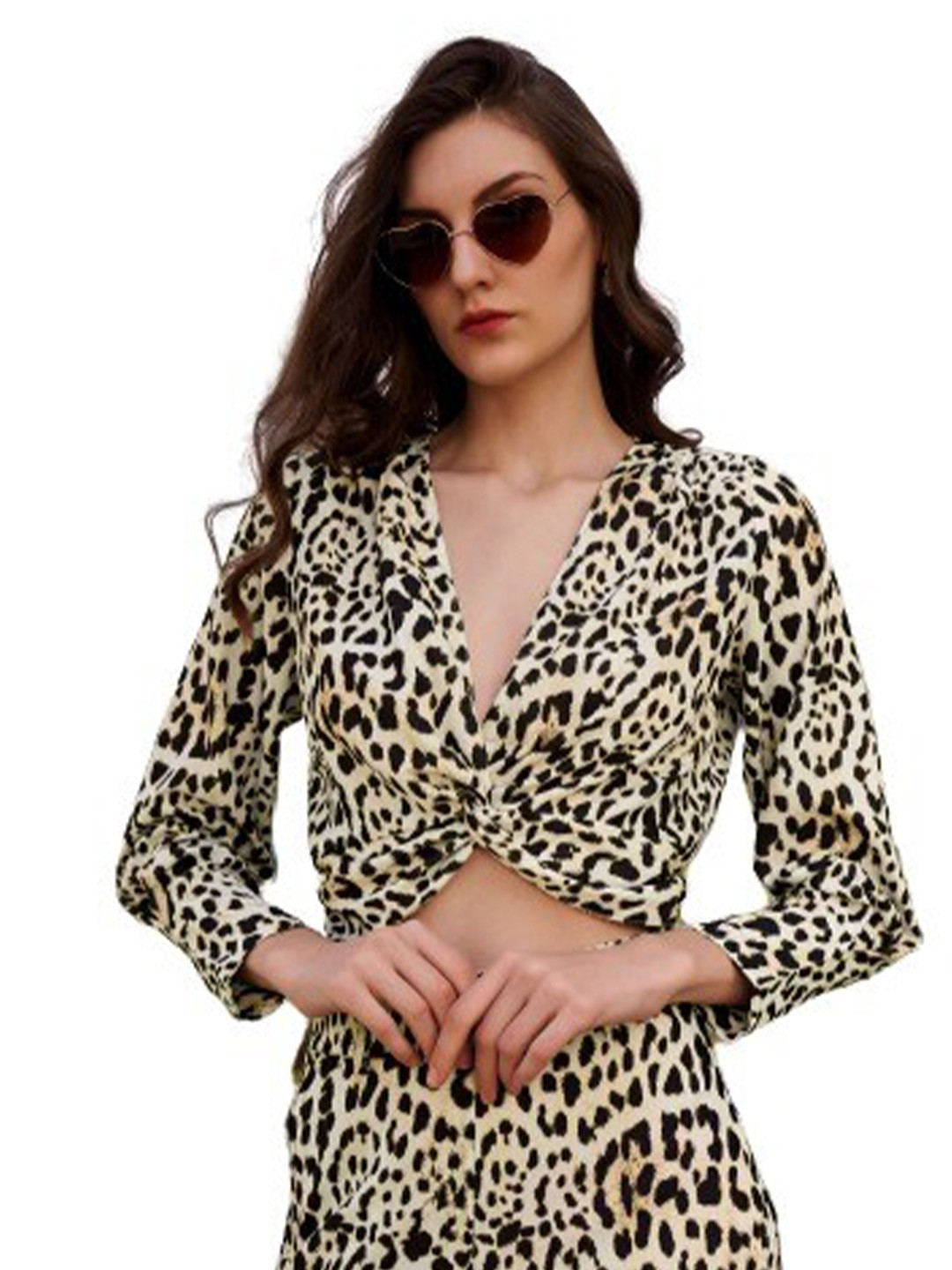NEOFAA Woman Leopard Print Knot Crop Top
