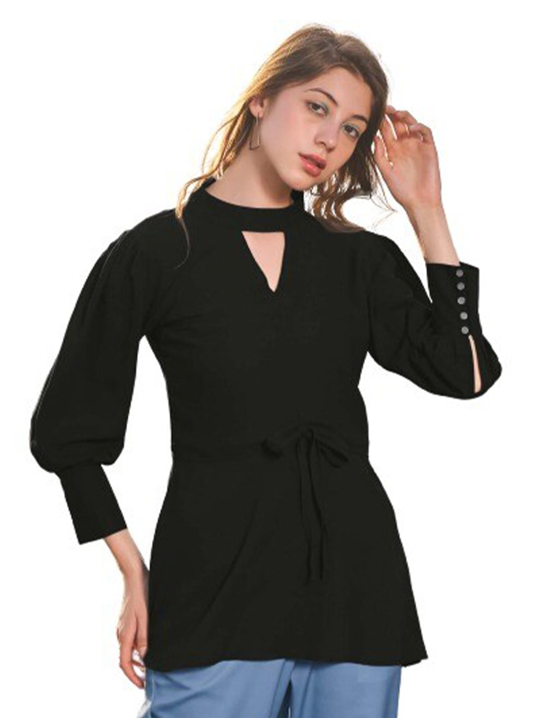 NEOFAA Woman Canyon High Neck Front Knot Top