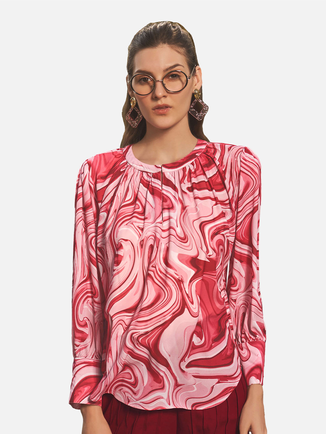 NEOFAA Red & Pink Print Georgette Top