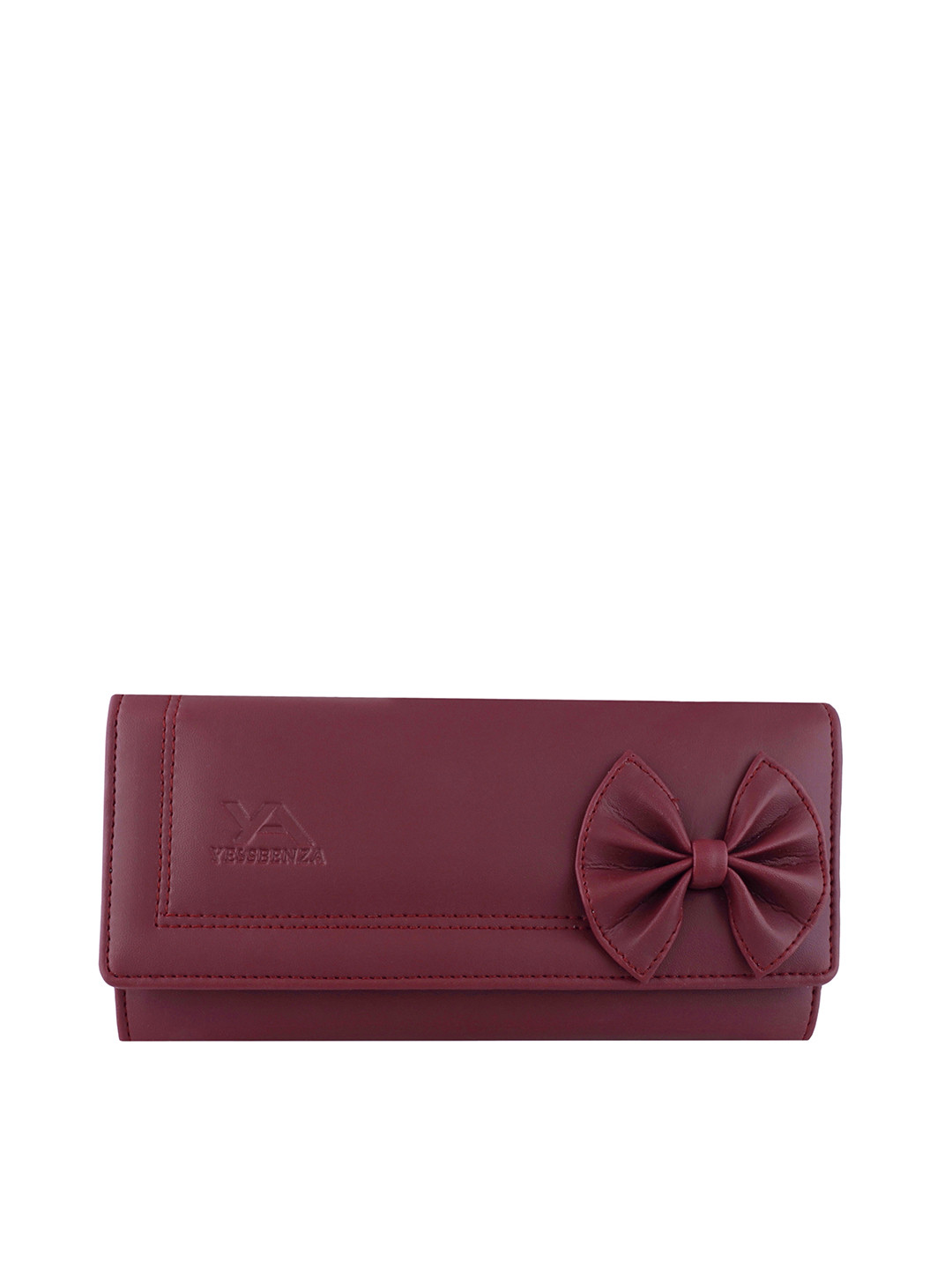 YESSBENZA Women Maroon Solid Synthetic Leather Bow Detail Envelope