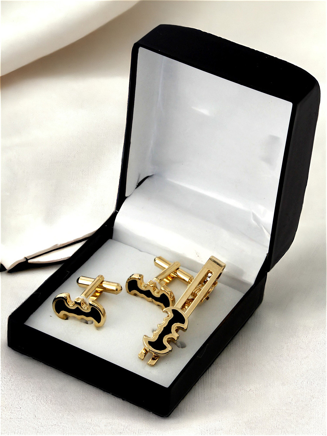 LUCKY JEWELLERY Black Gold Plated Quirky Cufflink
