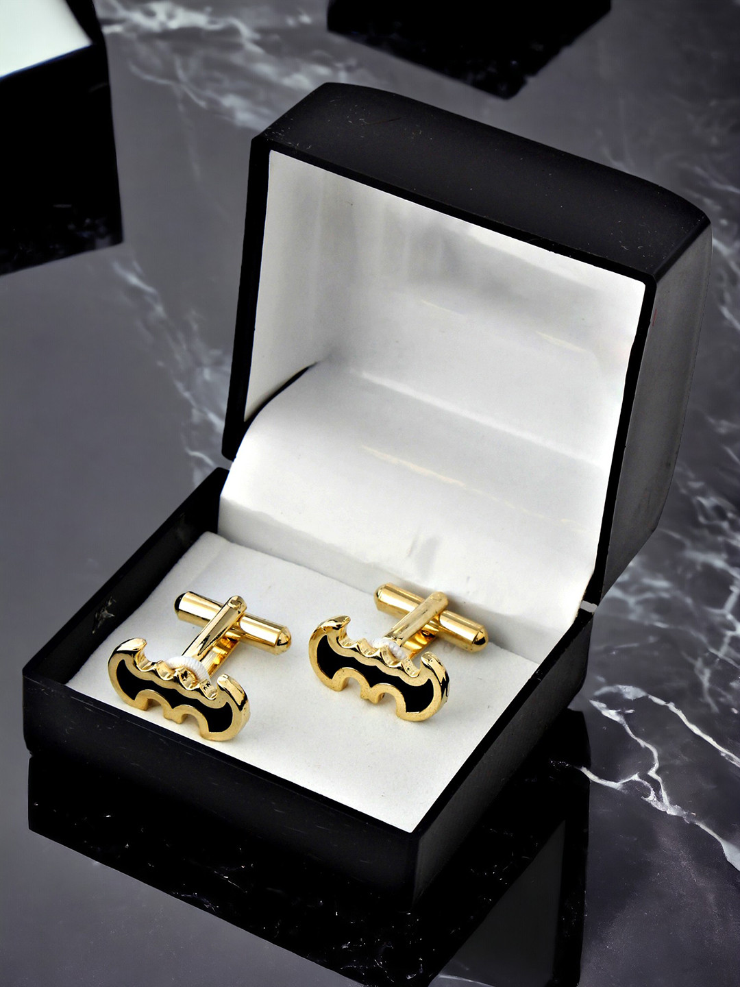 LUCKY JEWELLERY Black Gold Plated Quirky Cufflink