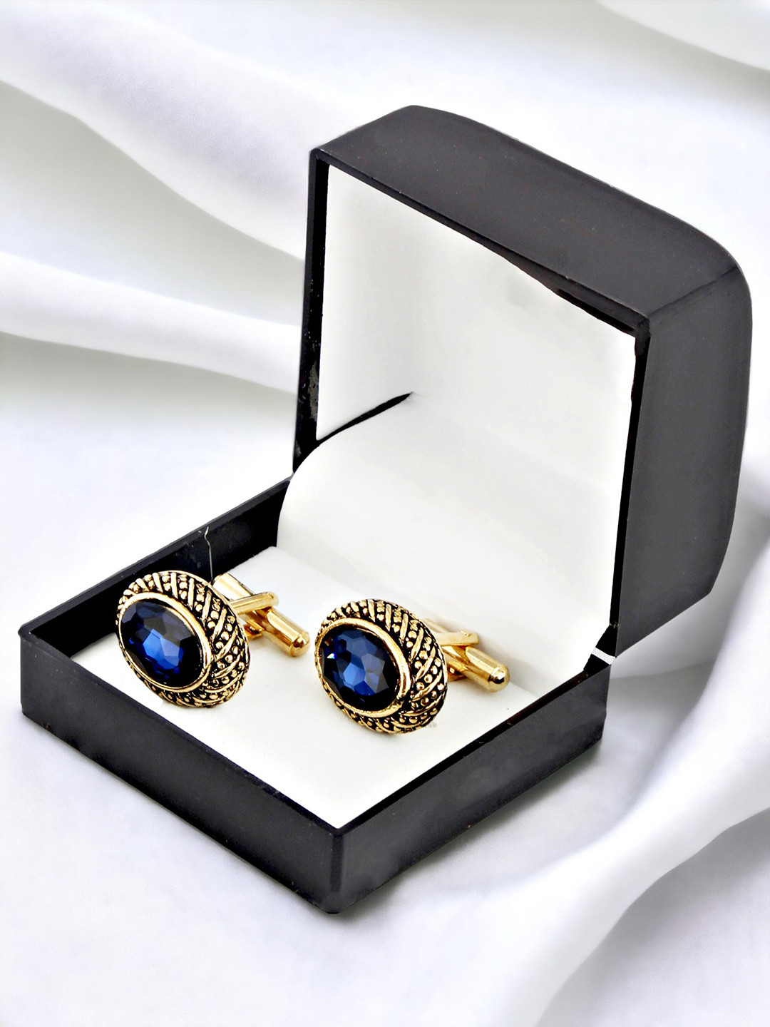 LUCKY JEWELLERY Blue Gold Plated Geometric Cufflink