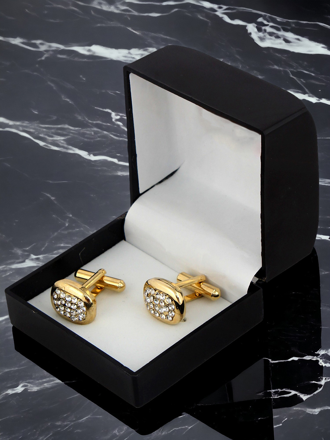 LUCKY JEWELLERY White Gold Plated Geometric Cufflink