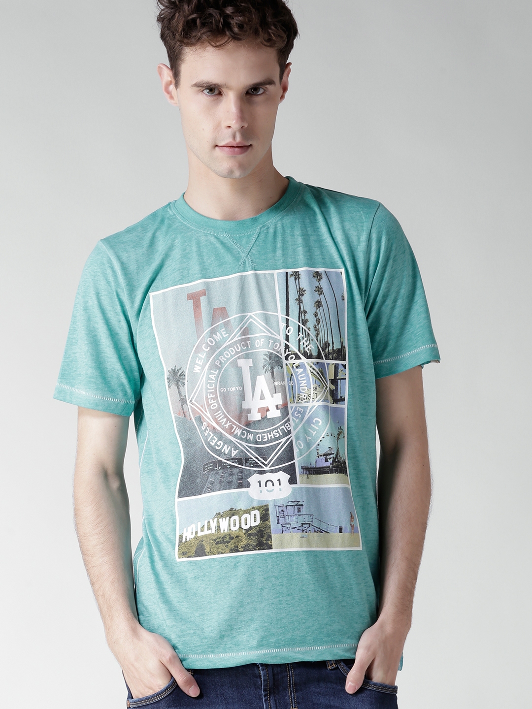 Buy Tokyo Laundry Men Sea Green Printed Round Neck T Shirt Tshirts For Men Myntra