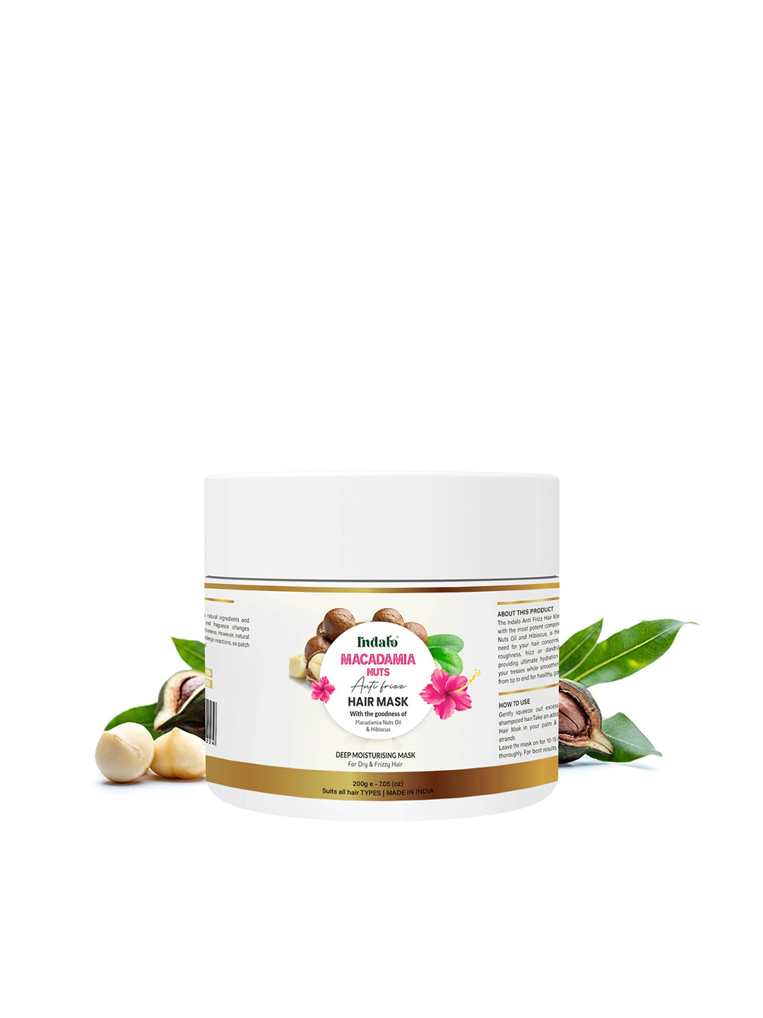 INDALO Macadamia Nuts Oil Anti-Frizz Hair Mask for Dry & Frizzy Hair - 200 g