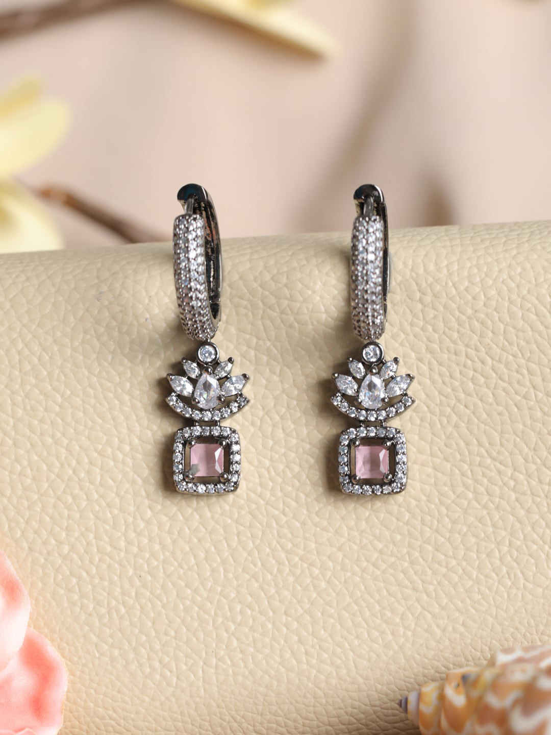 Priyaasi Contemporary Pink & Silver-Plated Hoop Earrings