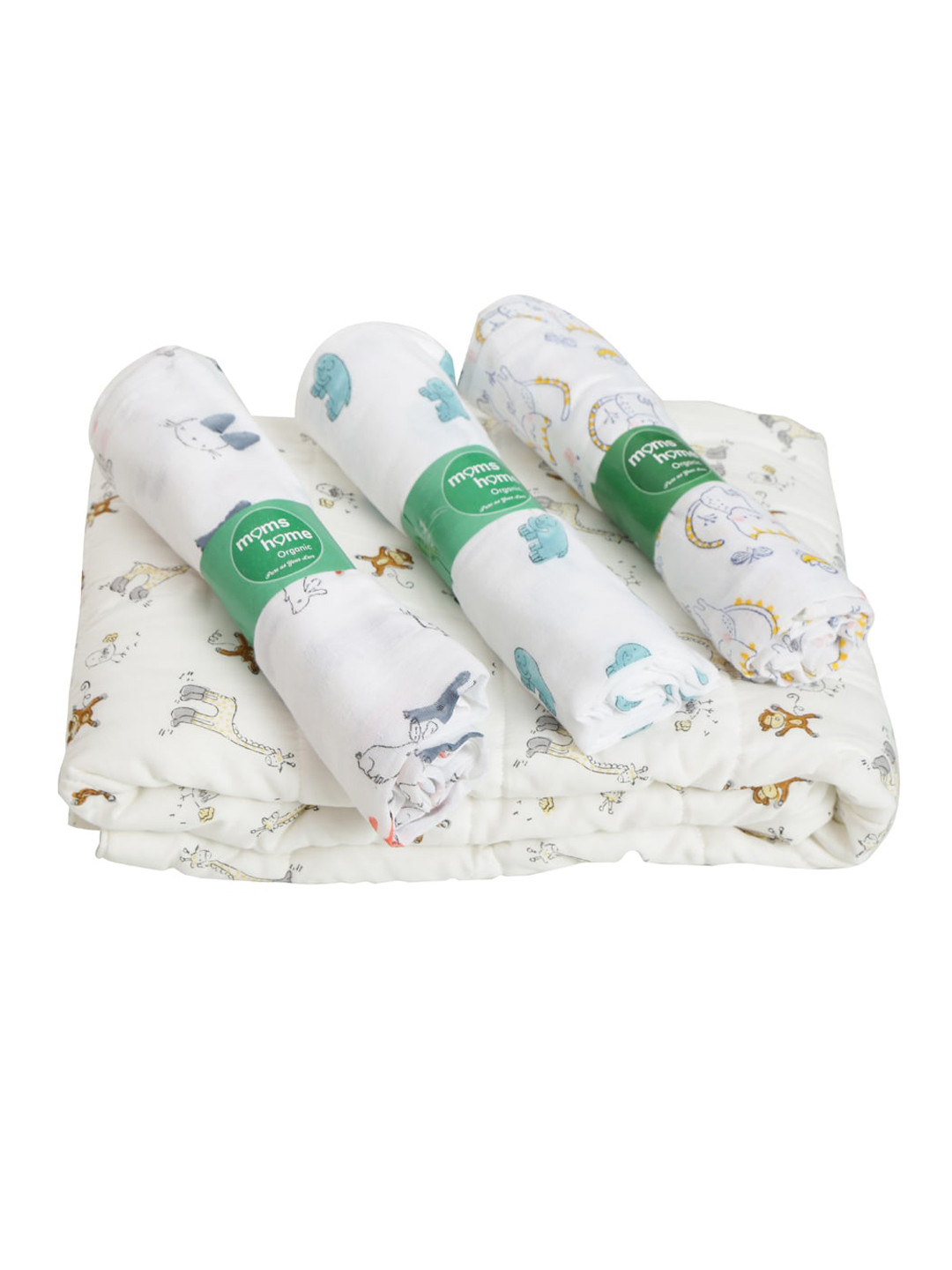 Moms Home Kids Set Of 4 Organic Cotton Baby Gift Pack - P3 Muslin 1 Organic Cotton AC Quilt