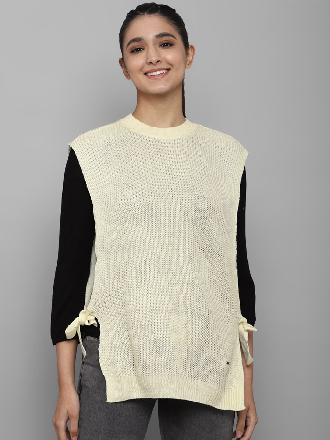 Allen Solly Woman Women Cream-Coloured & Black Sweater Vest