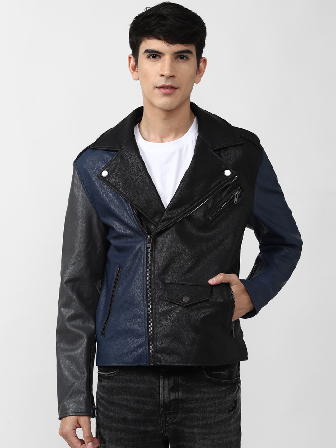 Light blue leather jacket forever 21 top