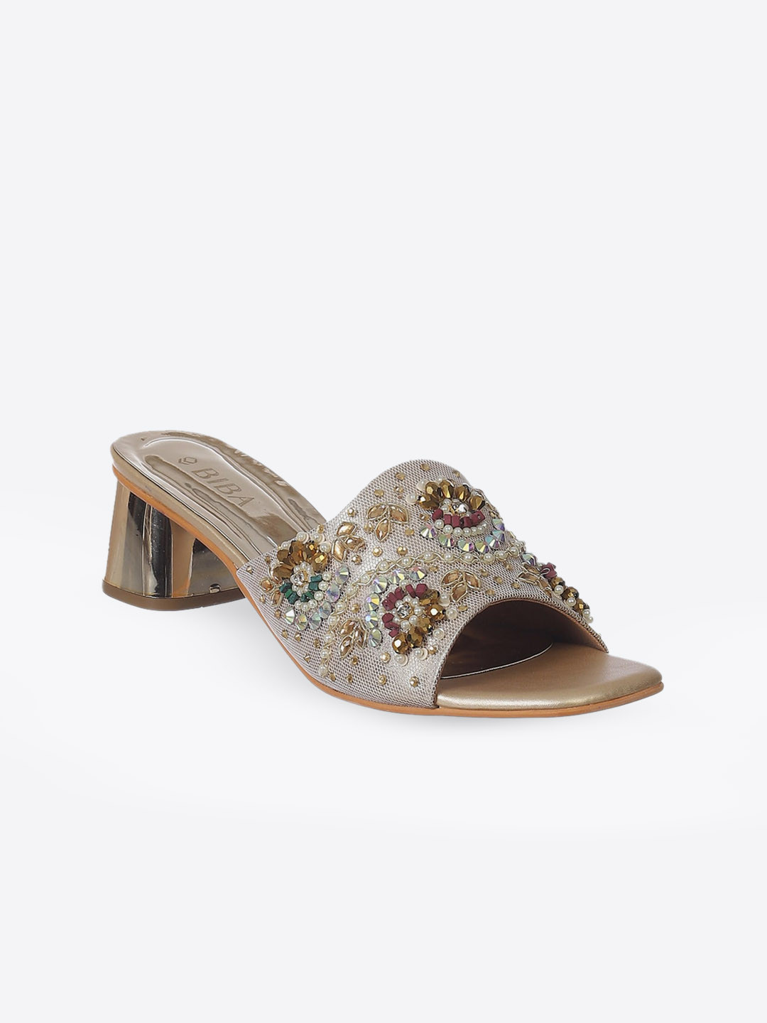 Biba Gold-Toned Embellished Party Block Sandals