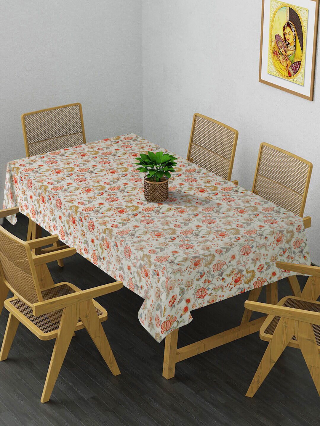 HOSTA HOMES Orange Digital Printed 6 Seater Table Cover