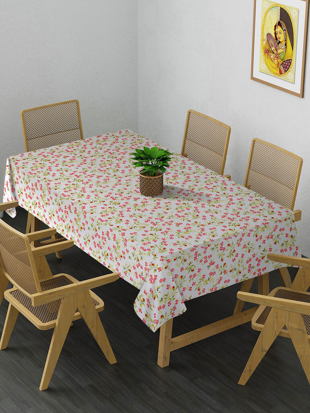 HOSTA HOMES Red Digital Printed 6 Seater Table Cover