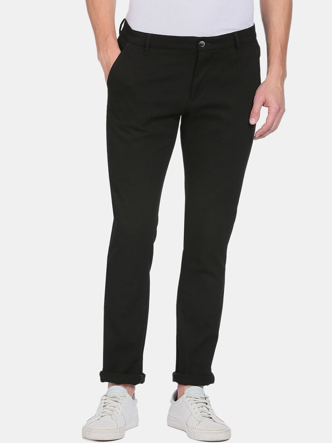 Arrow Sport Men Black Skinny Fit Low-Rise Trousers