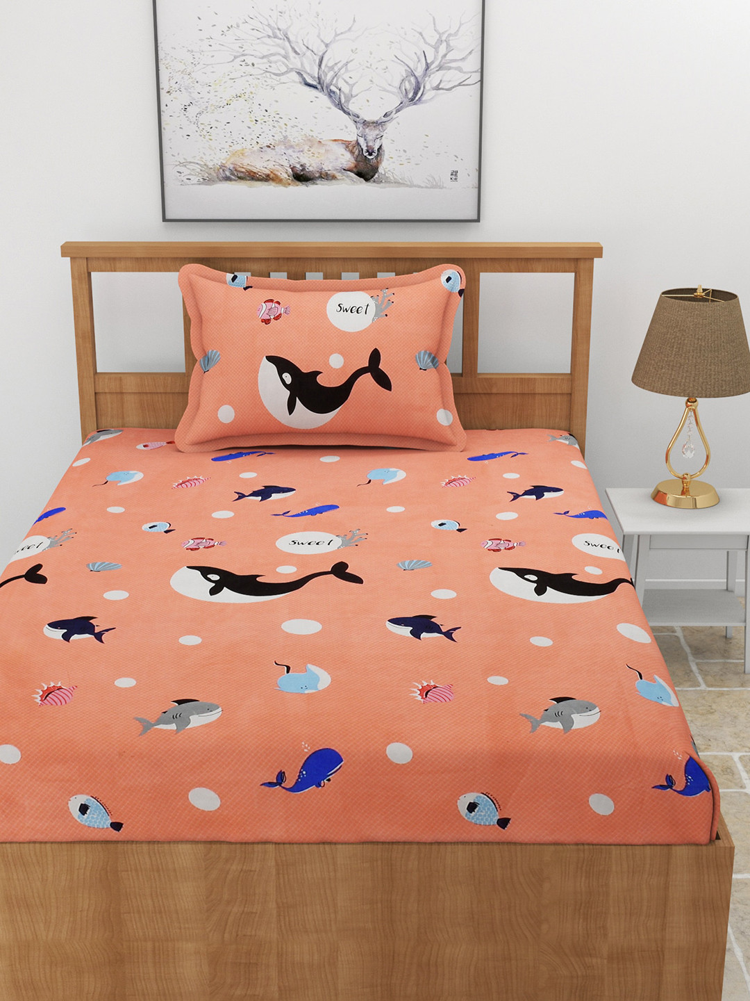 MORADO Kidze Pink Conversational Polycotton 210 TC Single Fine Bedsheet with a Pillow Cover-228 x 152 cm