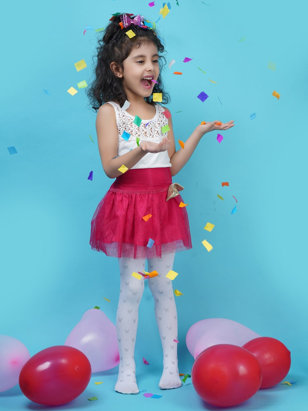 N2S NEXT2SKIN Girls White Patterned Opaque Pantyhose Stockings