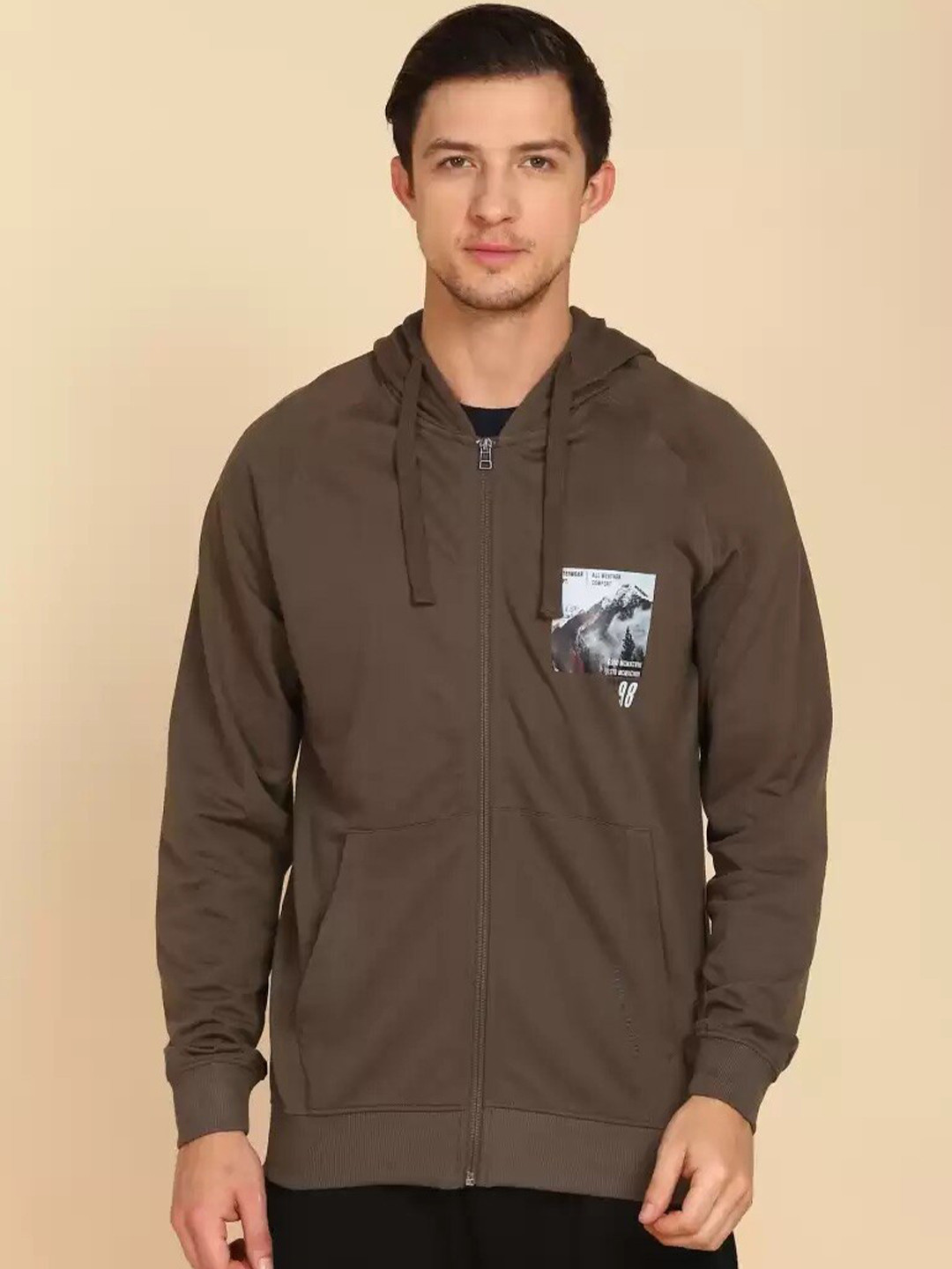 Wildcraft Men Warm Olive Printed Hooded Sweatshirt