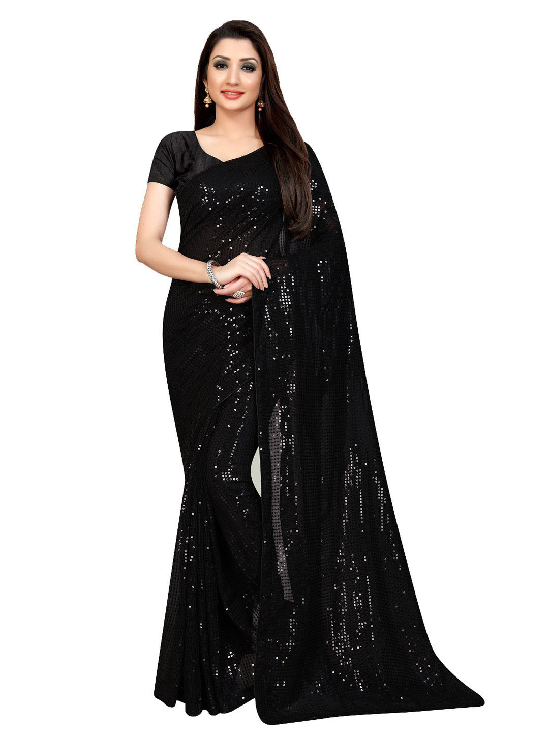 CLEMIRA Black Embellished Sequinned Designer Saree