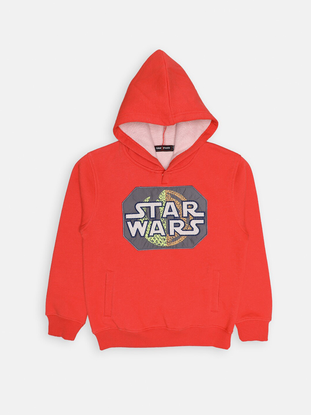 CHIMPRALA Boys Orange Printed Cotton Hooded Sweatshirt