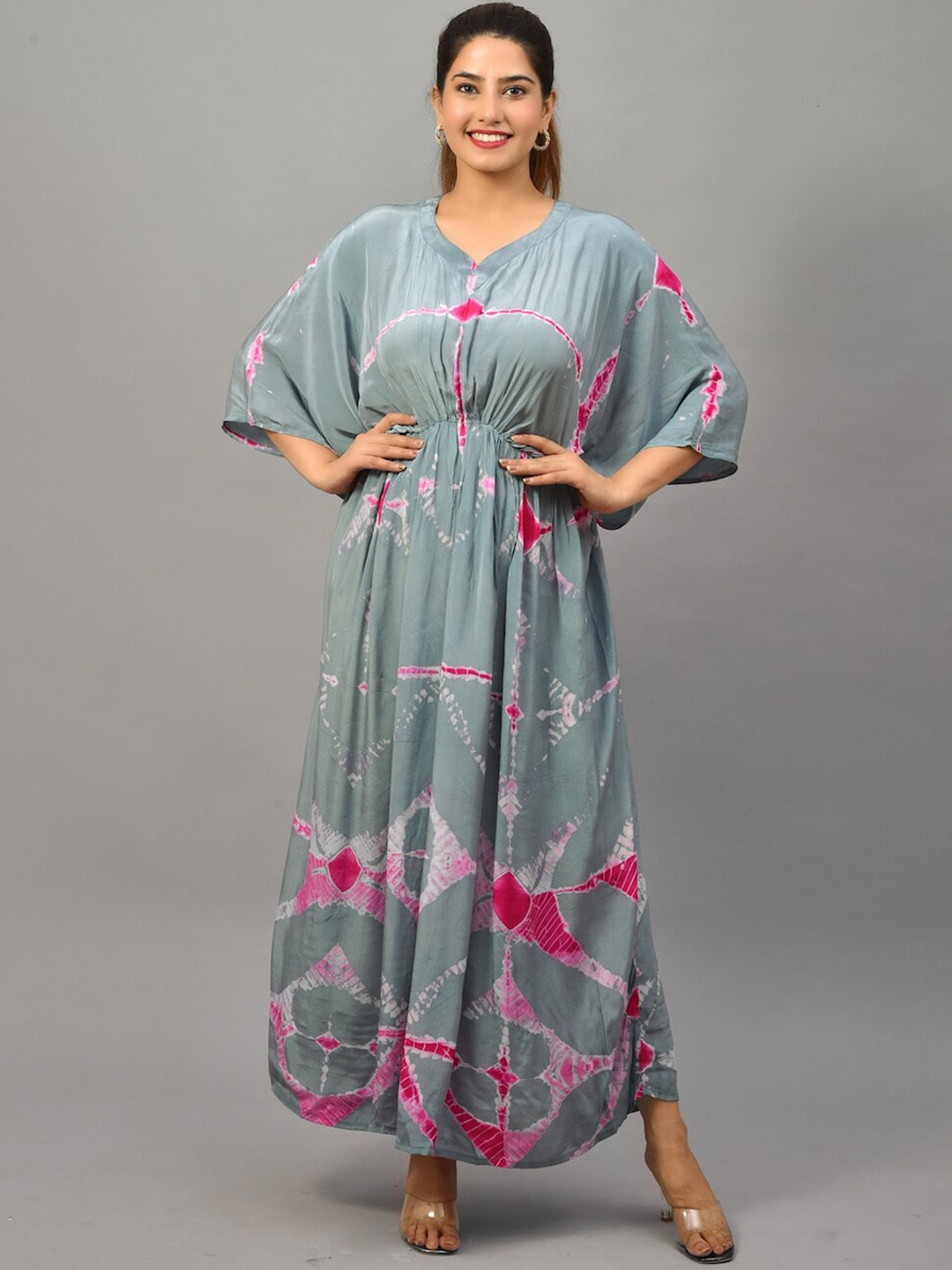 CYU Women Grey Tie & Dye Kaftan Maxi Dresses