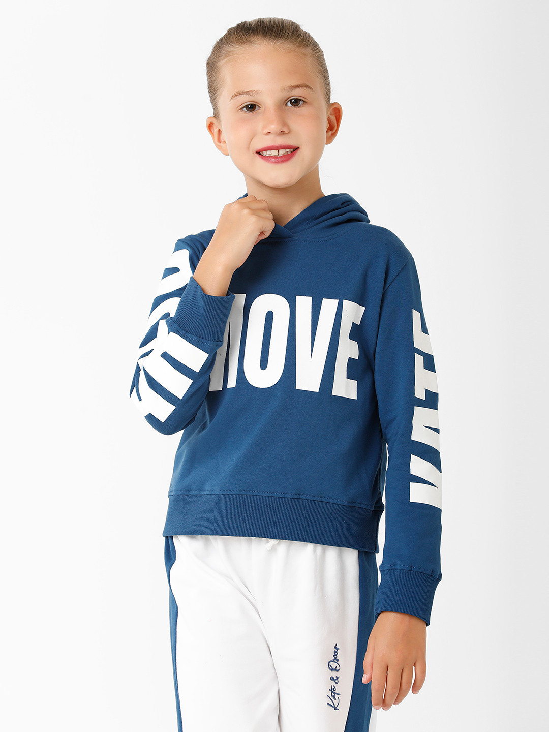 KATE & OSCAR Girls Navy Blue Printed Hooded Sweatshirt