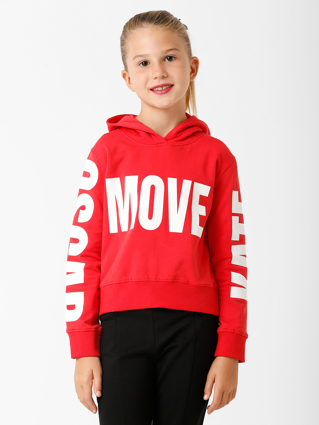 KATE & OSCAR Girls Red Printed Hooded Sweatshirt