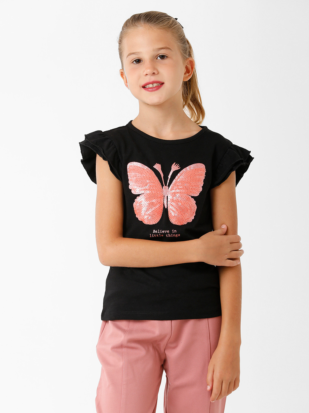 KATE & OSCAR Girls Butterfly sequins T-shirt