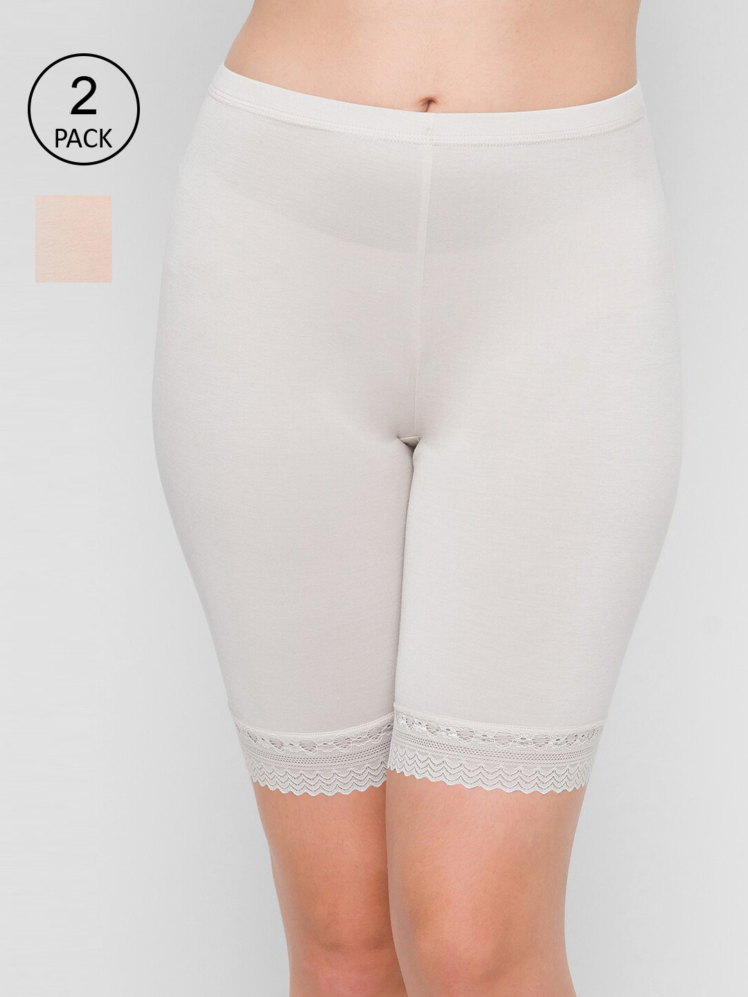 FashionRack Women Pack Of 2 Beige Solid Cotton Shorts 081_SW-Beige