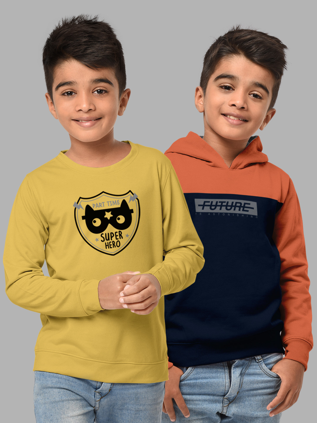 HELLCAT 2 Boys Mustard Printed Hooded Cotton Sweatshirt