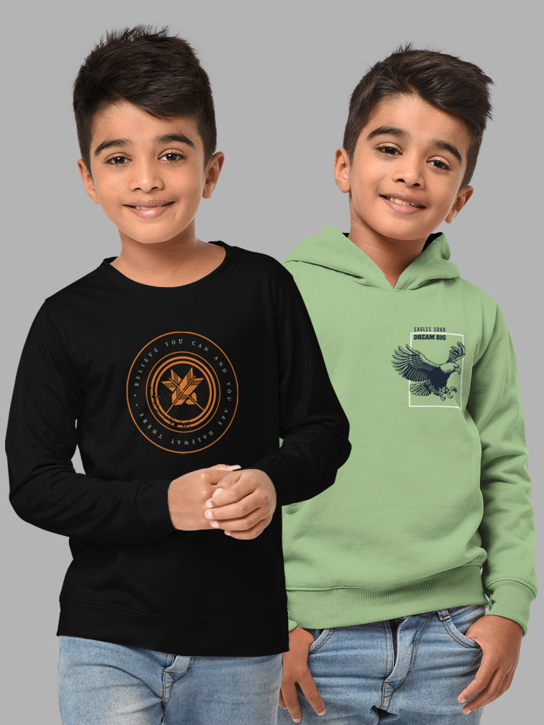 HELLCAT Boys Black 2 Printed Hooded Cotton Sweatshirt