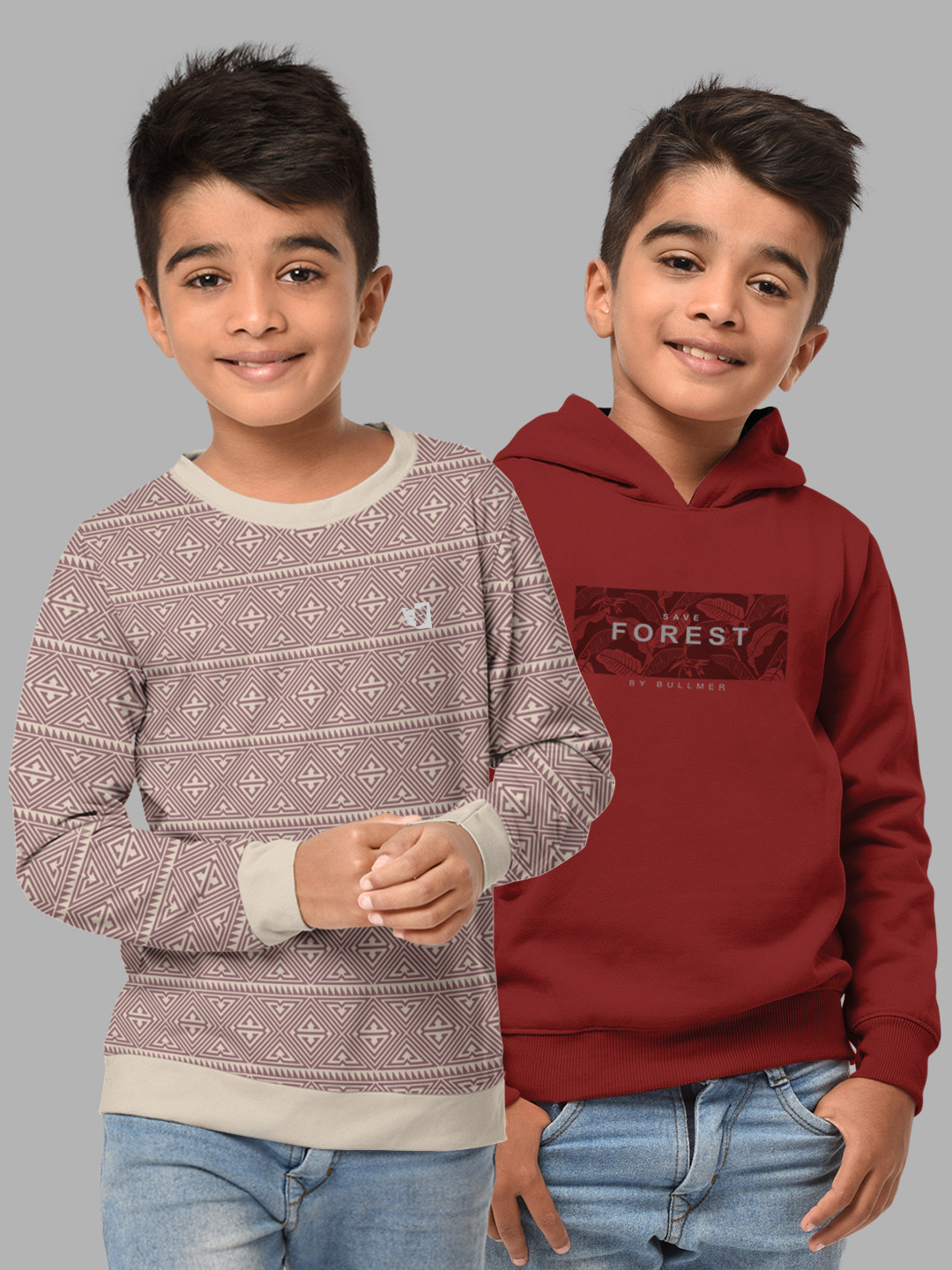 HELLCAT Boys Beige & Rust Pack Of 2 Printed Hooded Sweatshirt