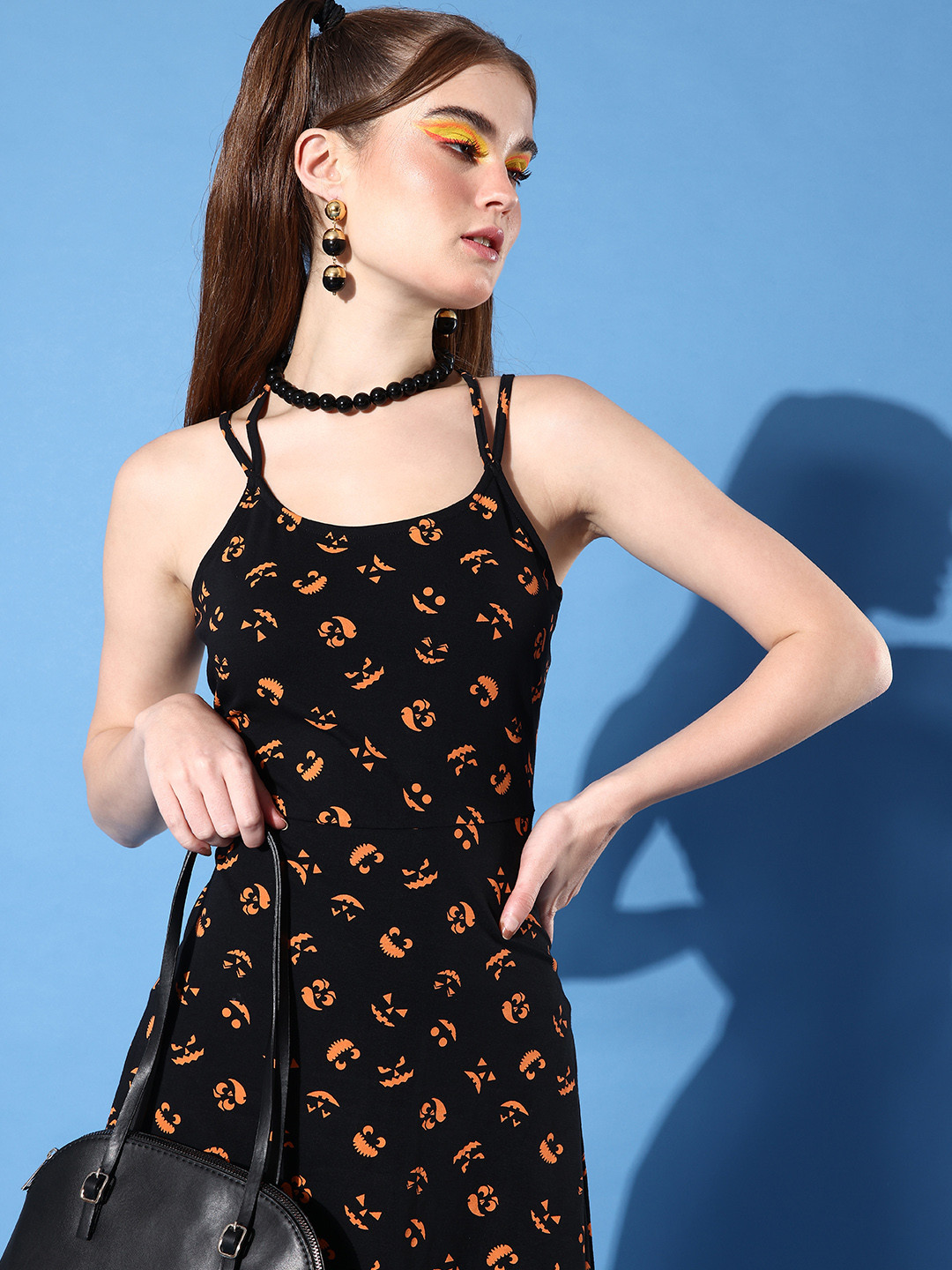 People Women  Black Graphic Resort Wear Dress