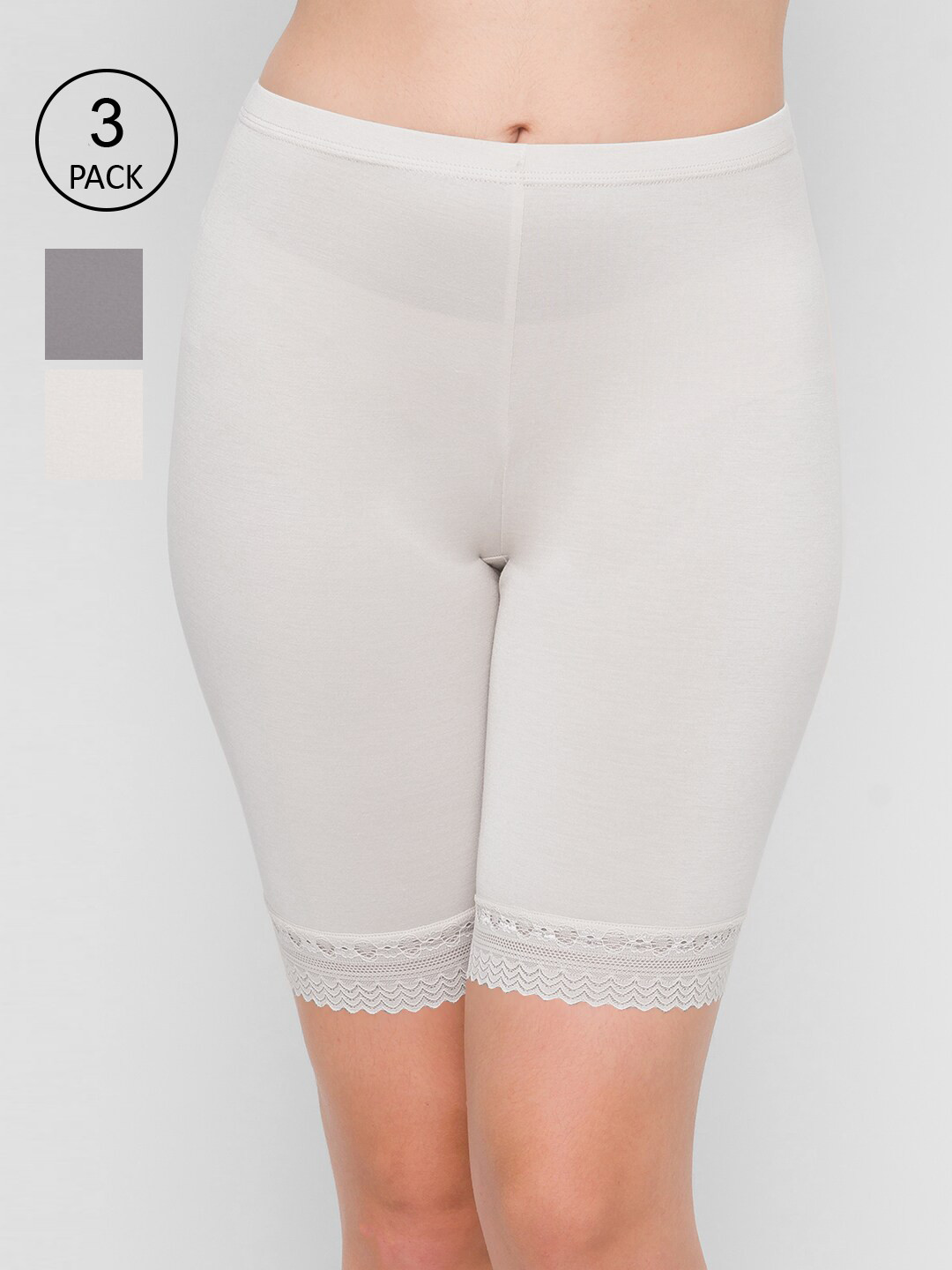 FashionRack Women Pack Of 3 Solid Boy Shorts 081_GWW-Grey