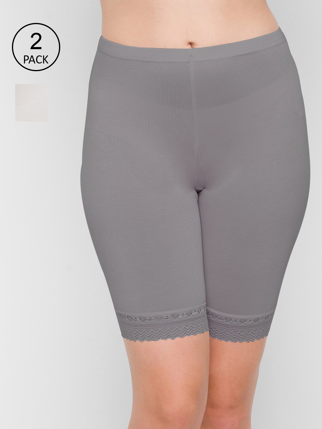 FashionRack Women Pack Of 2 Solid Boyshorts 081_GW-Grey