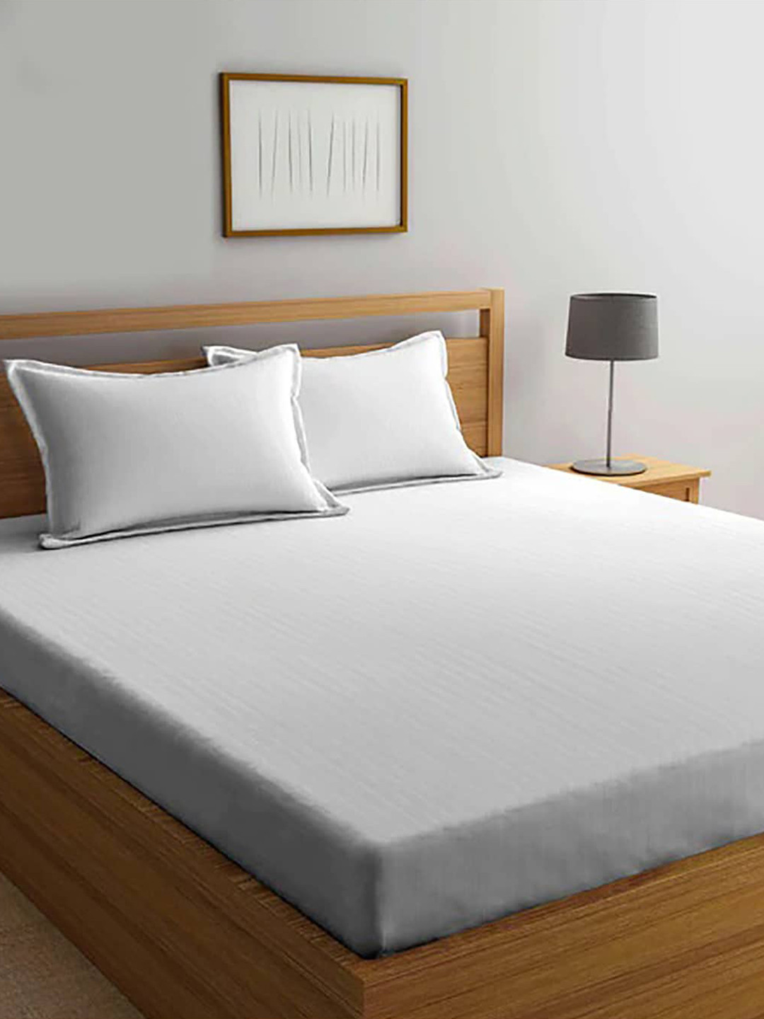 AEROHAVEN Gayatri Forest White Striped Cotton 300 TC King Fine Bedsheet with 2 Pillow Covers-254 x 230 cm