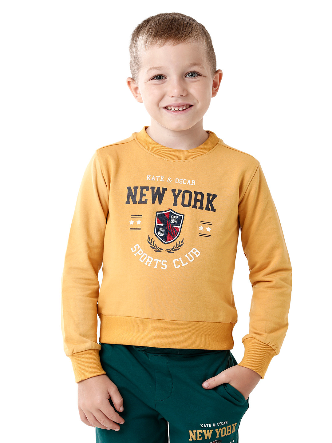 KATE & OSCAR Boys Mustard yellow Printed Cotton Sweatshirt