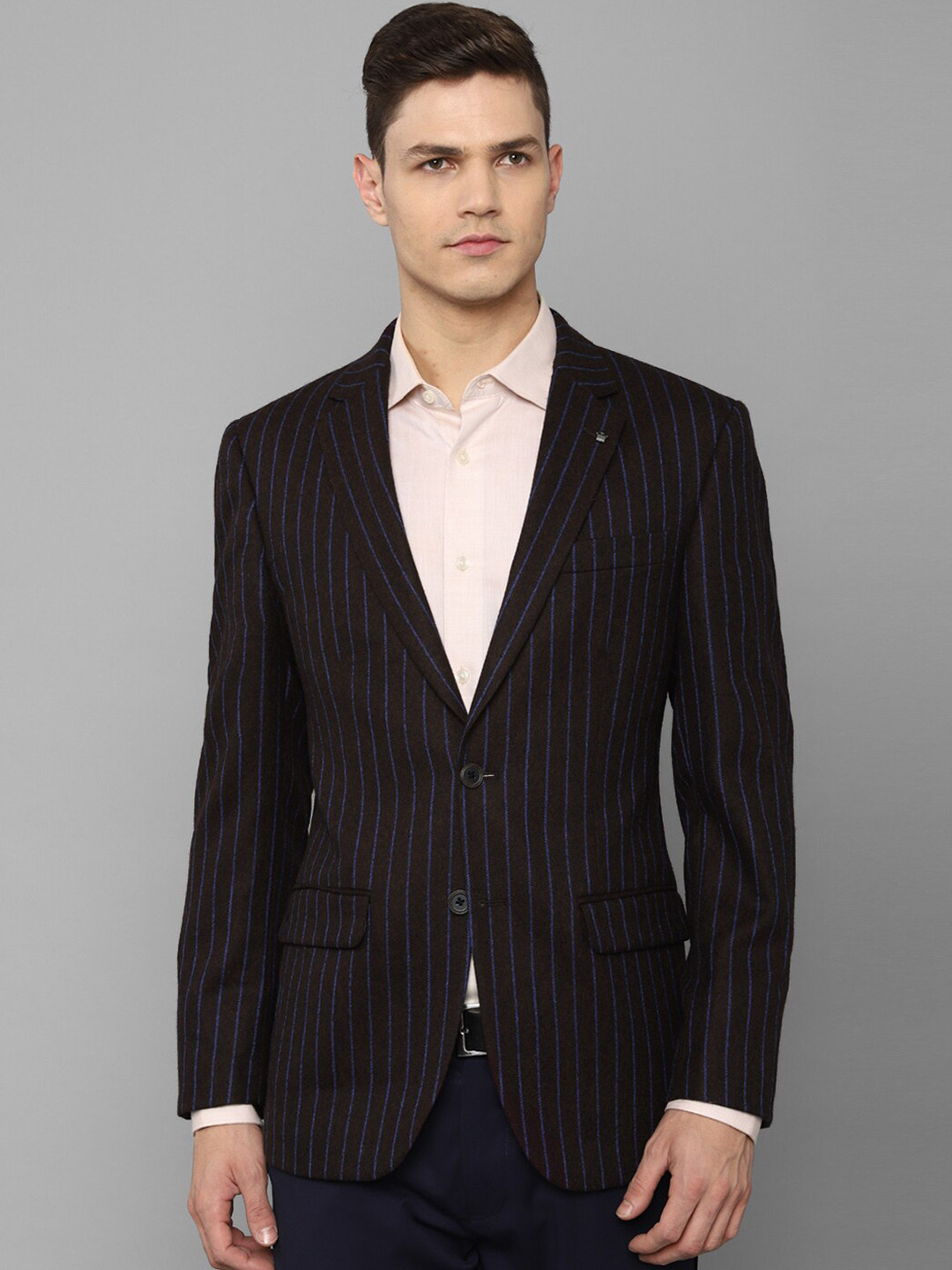 Louis Philippe Men Black Stripe Regular Fit Formal Blazer