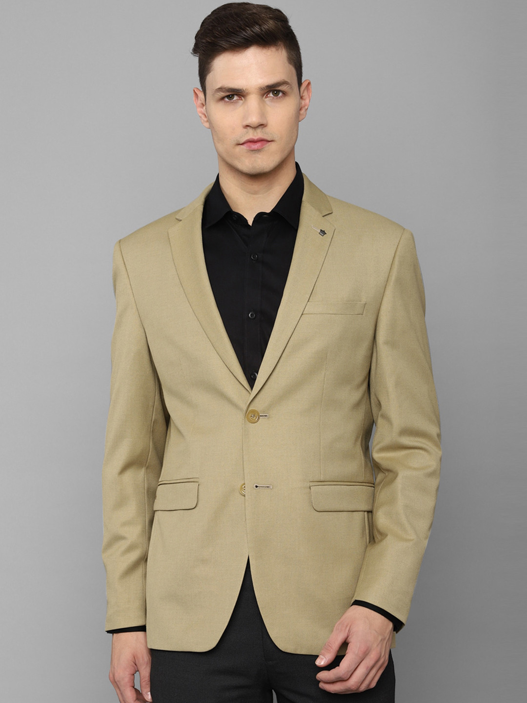 Louis Philippe Men Khaki Solid Single Breasted Slim-Fit Blazer