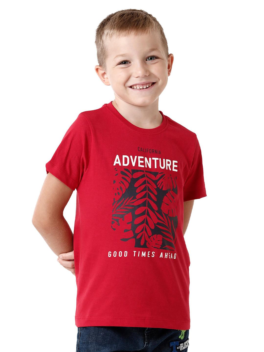 KATE & OSCAR Boys Red Printed Raw Edge T-shirt