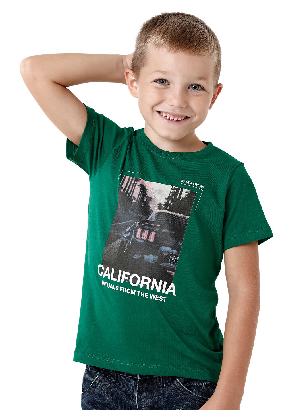 KATE & OSCAR Boys Green Printed T-shirt