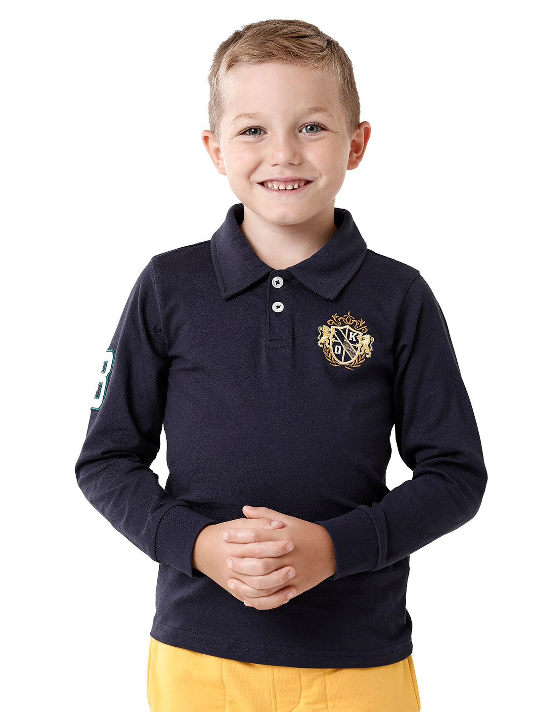 KATE & OSCAR Boys Navy Blue Polo Collar Full sleeve T-shirt