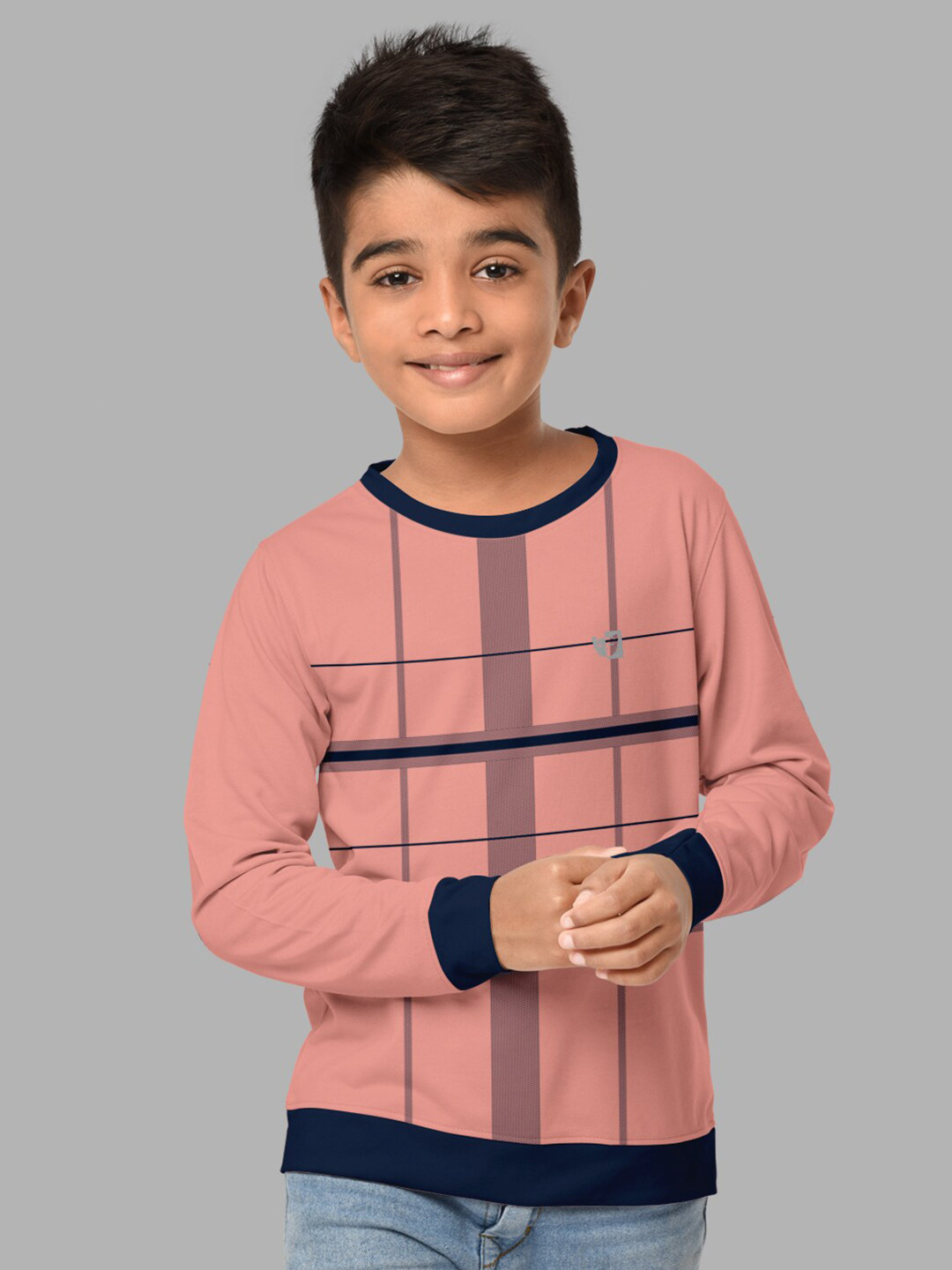 HELLCAT Boys Pink Checked Regular Fit Blended Cotton Long Sleeve Bio Finish T-shirt